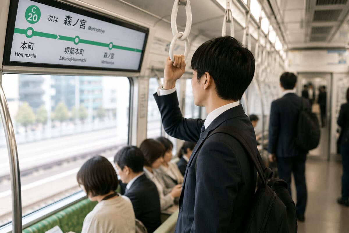 大阪メトロ中央線を利用して本町方面へ通勤するイメージ