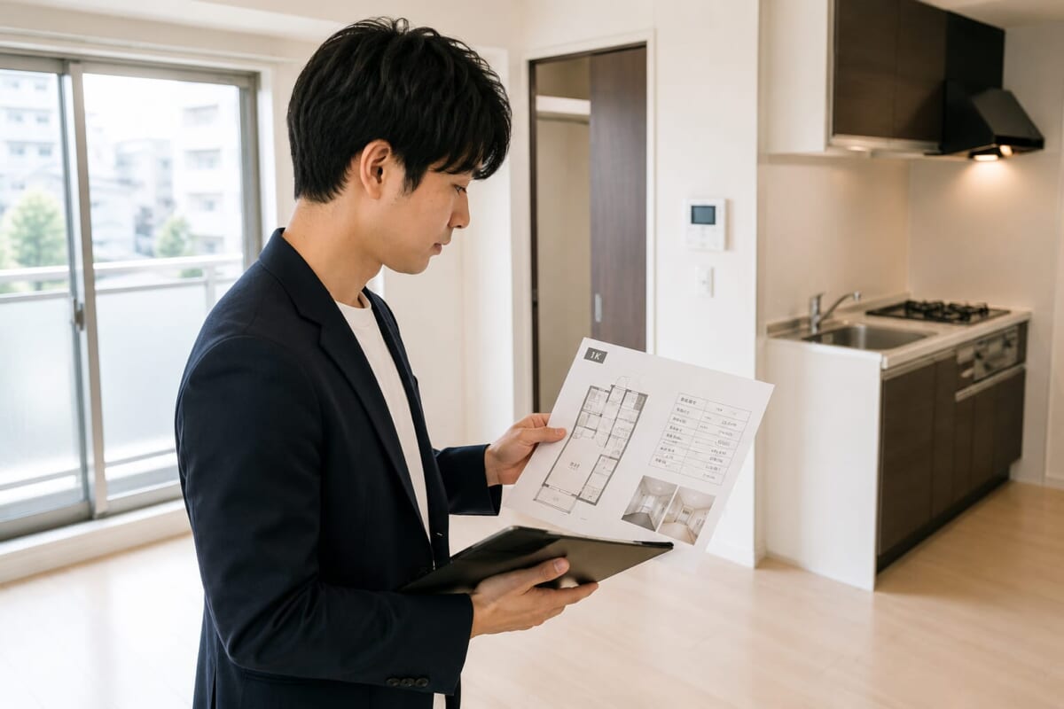 本町勤務の部屋探しで賃貸物件の室内条件を確認するイメージ